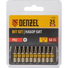 Бита DENZEL Бита PH2х25, сталь S2, шестигранный профиль, 10 шт. Е 6,3 11652