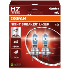 Лампа галогенная OSRAM Автолампа галогенная H7 (55W PX26D +150%) NIGHT BREAKER LASER (евробокс, 2шт) 12V