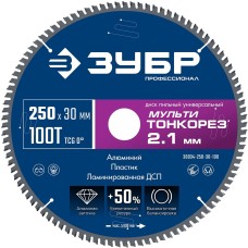 ЗУБР Мульти Тонкорез 250х30 x 2.1 мм, 100Т, диск пильный универсальный тонкий рез, Профессионал (36934-250-30-100)