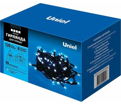 Гирлянда UNIEL (UL-00005264) ULD-S1000-120/DBA WHITE IP67 Гирлянда светодиодная с контроллером, 10м. 120 светодиодов. Белый свет. Провод черный. ТМ Uniel