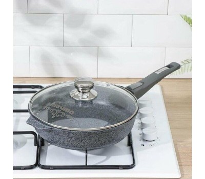 Сковорода МЕЧТА С24902 Premium (mokko) 24см с несъемн. ручкой и стекл. крышкой