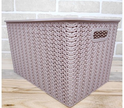 Корзина для хранения VIOLET Вязь 14л с крышкой розовый нюд 533111