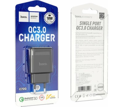 СЗУ HOCO (6931474732507) СЗУ HOCO C72Q Glorious single port charger черный