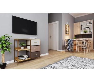 Комод LESET Локи Комод 3 ящ. С полками Бежевый/Светло-коричневый/Темно-коричневый