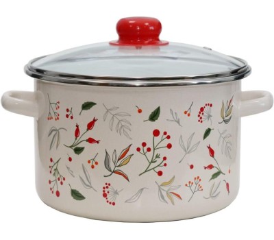 Кастрюля ЭМАЛЬ 33-Б1614С/4 Ягодки эмал цил 4,0л стекл/кр мет/об