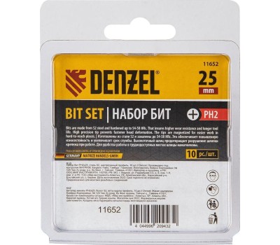 Бита DENZEL Бита PH2х25, сталь S2, шестигранный профиль, 10 шт. Е 6,3 11652