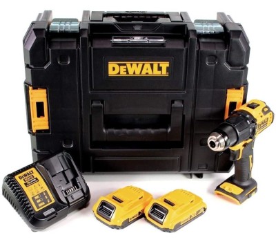 Дрель-шуруповерт DEWALT Ударная дрель-шуруповерт DCD709D2T, 2Ач, с двумя аккумуляторами [dcd709d2t-qw]
