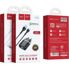 Сетевое ЗУ HOCO (6931474716293) C12Q 1USB 3.0A QC3.0 TYPE-C 1м черный