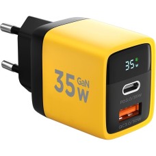 СЗУ CABLEXPERT (22110) ЗУ с дисплеем 35Вт GaN, QC4.0/PD3.0, 1хUSB, 1хType-C, желтый, коробка