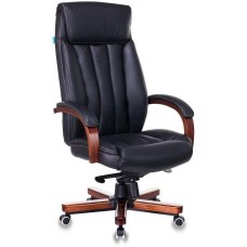 Кресло компьютерное БЮРОКРАТ Кресло руководителя T-9922WALNUT, кожа, до 200кг, черный