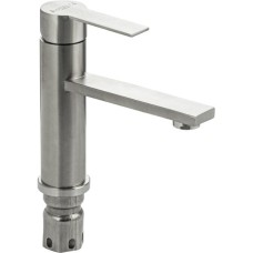 МАГНУС - Смеситель для раковины, круглый корпус с прямоугольным изливом, из нержавеющей стали марки 304, цвет САТИН. 9158