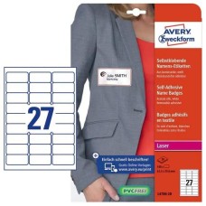 AVERY ZWECKFORM Этикетки L4784-20 29.6x63.5мм 27шт на листе/120г/м2/20л./белый ацетатный шелк самоклей. для лазерной печати