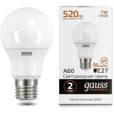 GAUSS Лампа светодиодная Elementary 7Вт цок.:E27 груша 220B св.свеч.бел.теп. A60 (упак.:10шт) (23217A)