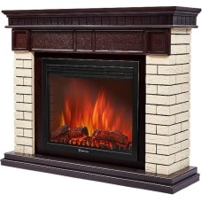 Камин электрический FIRELIGHT Портал Bricks 30 камень бежевый, шпон темный дуб