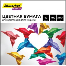 SILWERHOF Бумага цветная для оригами и аппликации тонир. 100л. 10цв. Create 80г/м2 210х210мм