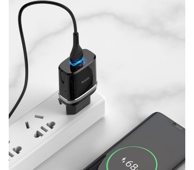 Сетевое ЗУ HOCO (6931474716293) C12Q 1USB 3.0A QC3.0 TYPE-C 1м черный