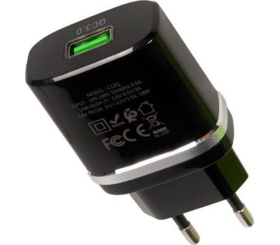 Сетевое ЗУ HOCO (6931474716293) C12Q 1USB 3.0A QC3.0 TYPE-C 1м черный