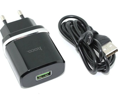 Сетевое ЗУ HOCO (6931474716293) C12Q 1USB 3.0A QC3.0 TYPE-C 1м черный