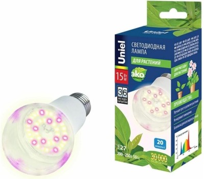 Фито-лампа UNIEL (UL-00007405) для растений LED-A60-15W/SPFB/E27/CL PLP30WH