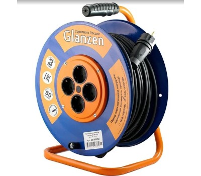 Удлинители GLANZEN EB-50-010, на катушке, с/з, 4 роз - 50м