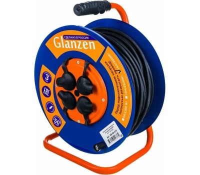 Удлинители GLANZEN EB-50-010, на катушке, с/з, 4 роз - 50м