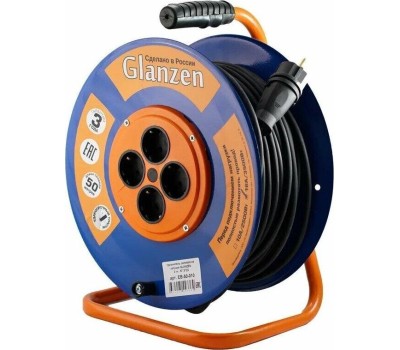 Удлинители GLANZEN EB-50-010, на катушке, с/з, 4 роз - 50м
