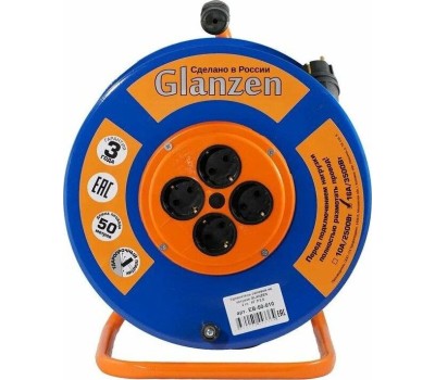 Удлинители GLANZEN EB-50-010, на катушке, с/з, 4 роз - 50м