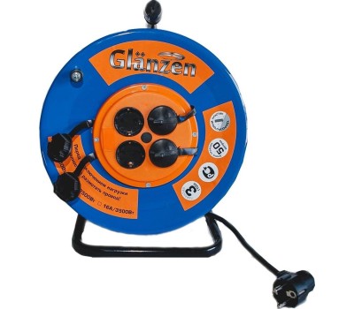 Удлинители GLANZEN EB-50-010, на катушке, с/з, 4 роз - 50м