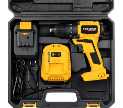 Дрель STEHER CDB-200-1 20В бесщёточная дрель-шуруповерт, 1 АКБ (2Ач), в кейсе