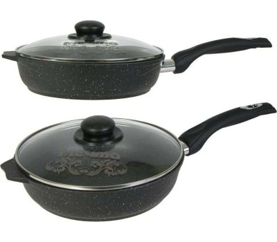 Сковорода МЕЧТА С24802 Гранит black 24см с несъемной ручкой и стекл. крышкой