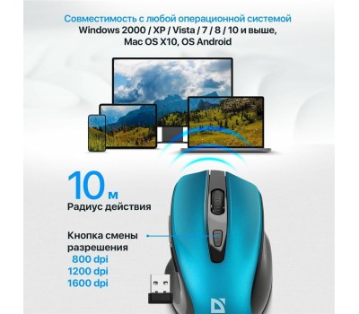 Мышь DEFENDER (52054) PRIME MB-053 , бирюза