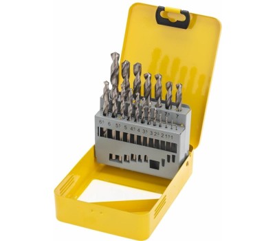 Сверло KRANZ (KR-91-0638) Набор сверл по металлу, 1-10мм (через 0,5мм, 3,2мм, 4,8мм), HSS, цилиндрический хвостовик, металлический кейс, 21 шт.