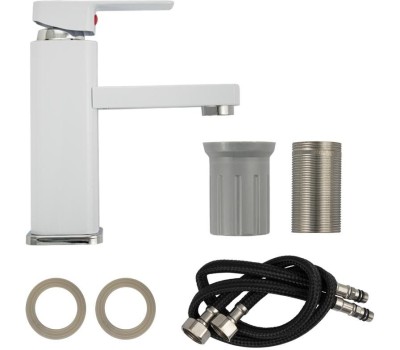 Смесители GFMARK 5977 Смеситель на раковину, шаровый, из высокопрочного пластика АБС, квадратный корпус, модель Элегант, цвет БЕЛЫЙ