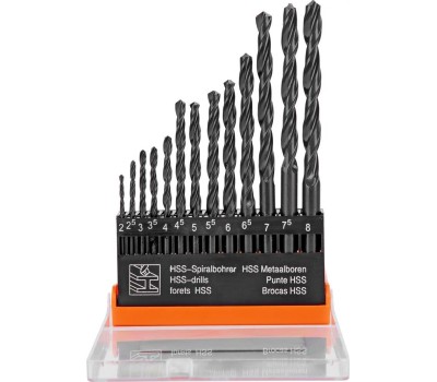 Набор сверл SPARTA Набор сверл по металлу, 2-8 мм, (через 0.5 мм) HSS 13 шт, цилиндрический хвостовик 723355