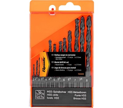 Набор сверл SPARTA Набор сверл по металлу, 2-8 мм, (через 0.5 мм) HSS 13 шт, цилиндрический хвостовик 723355