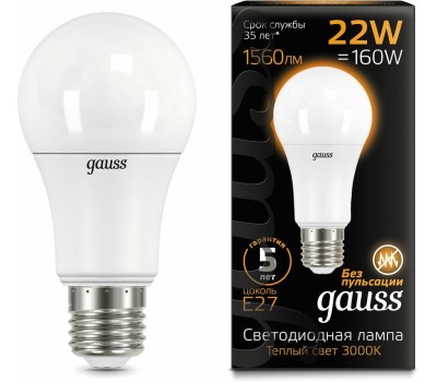 GAUSS Лампа LED E27, груша, 22Вт, A70, одна шт. [102502122]