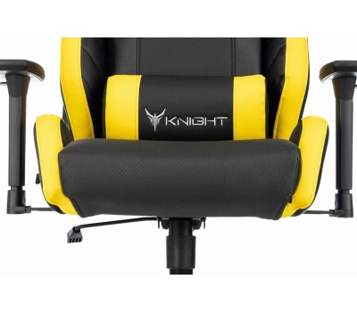 Кресло компьютерное игровое KNIGHT Кресло игровое Thunder 5X, экокожа, до 150кг, регулируемые 3D подлокотники, черный/желтый