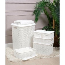 Корзина для хранения VIOLET Вязь 7,5л с крышкой белая 532106