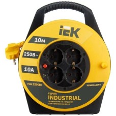 IEK Удлинитель силовой Industrial (WKP14-10-04-10) 3x1.0кв.мм 4розет. 10м ПВС 10A катушка желтый