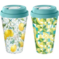 Стакан HOMVER Sicily Lemon с крышкой 550мл с декором с клапаном (зеленый) 223112418/05