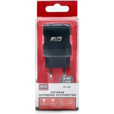 Сетевое зарядное устройство AVS Сетевое ЗУ UC-724, 2 USB, 2.4 А, 12 Вт (A07978S)