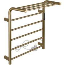 KRAFTTE - Полотенцесушитель электрический, с сенсорным управлением, с таймером до 24 часов, температура нагрева 35 - 70° С, лесенка 5 перекладин, с полкой, 530 х 620 х 295 мм, из нержавеющей стали, цвет матовое ЗОЛОТО. 44051