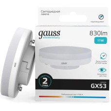 GAUSS Лампа светодиодная Elementary 11Вт цок.:GX53 таблетка 220B св.свеч.бел.нейт. Tablet (упак.:10шт) (83821)