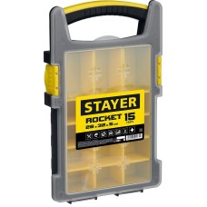STAYER ROCKET-15, 280 x 320 x 50 мм, (11″), пластиковый органайзер с 15 съемными лотками (2-38031)
