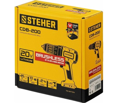 Дрель STEHER CDB-200-2 20В бесщёточная дрель-шуруповерт, 2 АКБ (2Ач), в кейсе