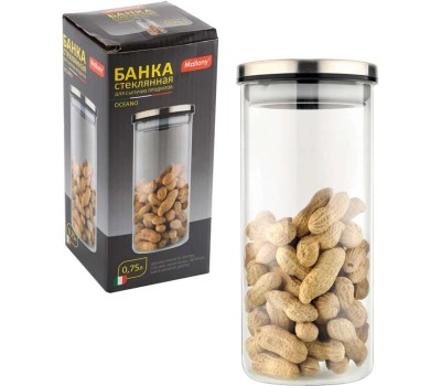 Стеклянная банка MALLONY Стеклянная банка для сыпучих продуктов с крышкой из нерж стали, OCEANO, объем: 0,75 л (004457)