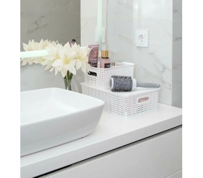 Корзина для хранения VIOLET Вязь 7,5л с крышкой белая 532106