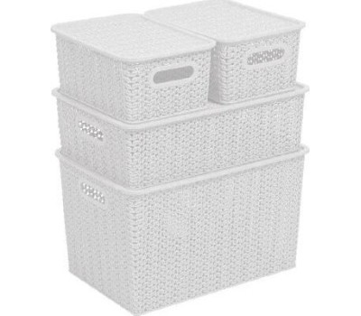 Корзина для хранения VIOLET Вязь 7,5л с крышкой белая 532106