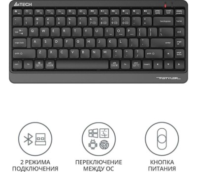 Клавиатура A4TECH Клавиатура Fstyler FBK11, беспроводная, USB, Bluetooth/Радиоканал, мембранная, черный/серый [fbk11 grey]