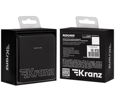 KRANZ Выключатель ROUND 1 кл перекрестный (переключатель) с подсветкой 10А с/у оникс